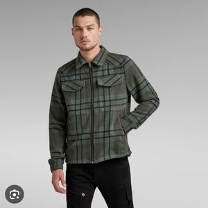 G-Star Men's Olive Plaid Shirt Jacket